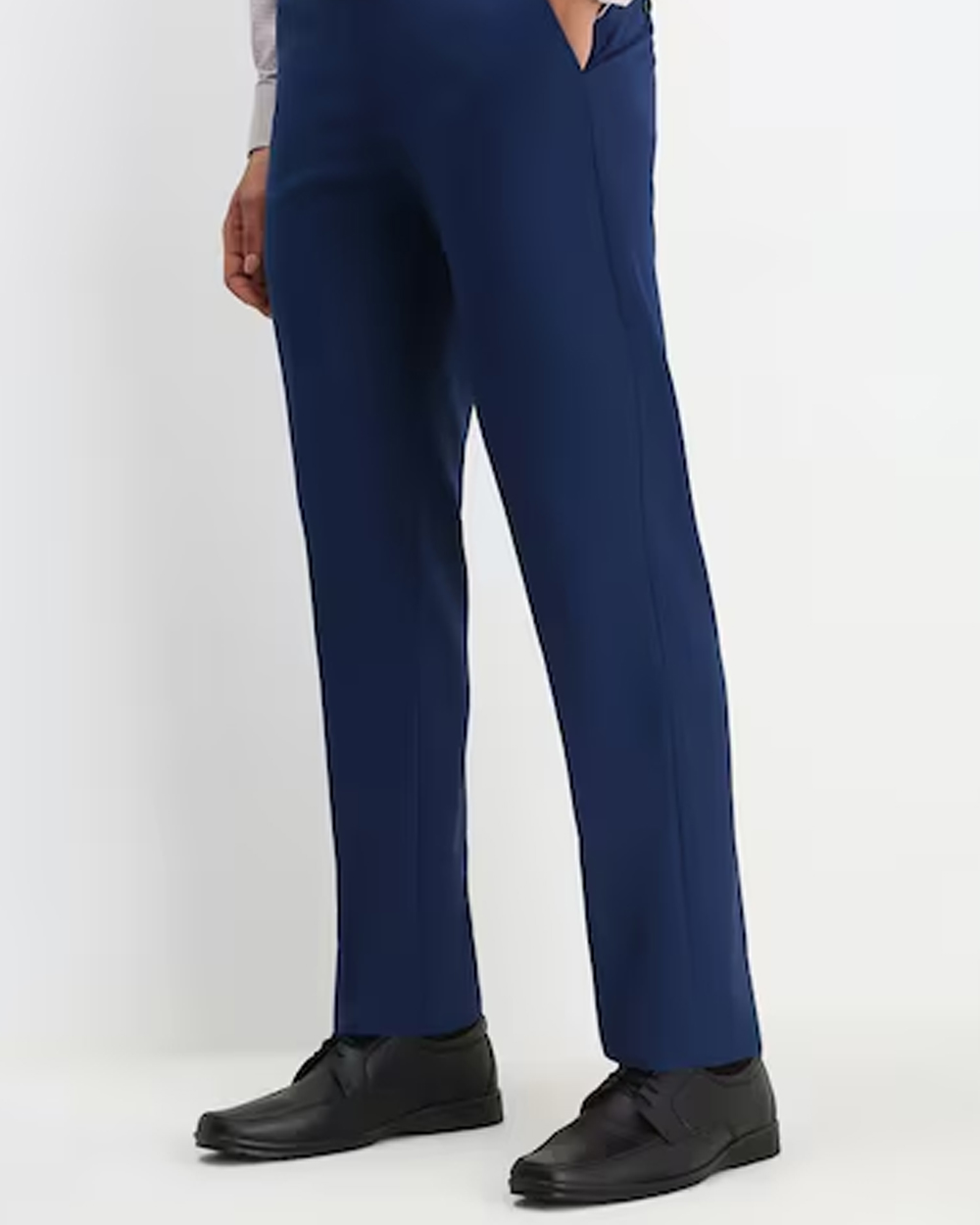 Men Navy Slim Fit Solid Formal Trousers