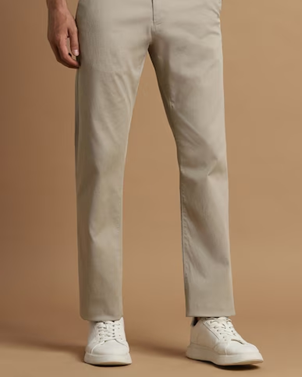 Men Beige Regular Fit Solid Casual Trousers