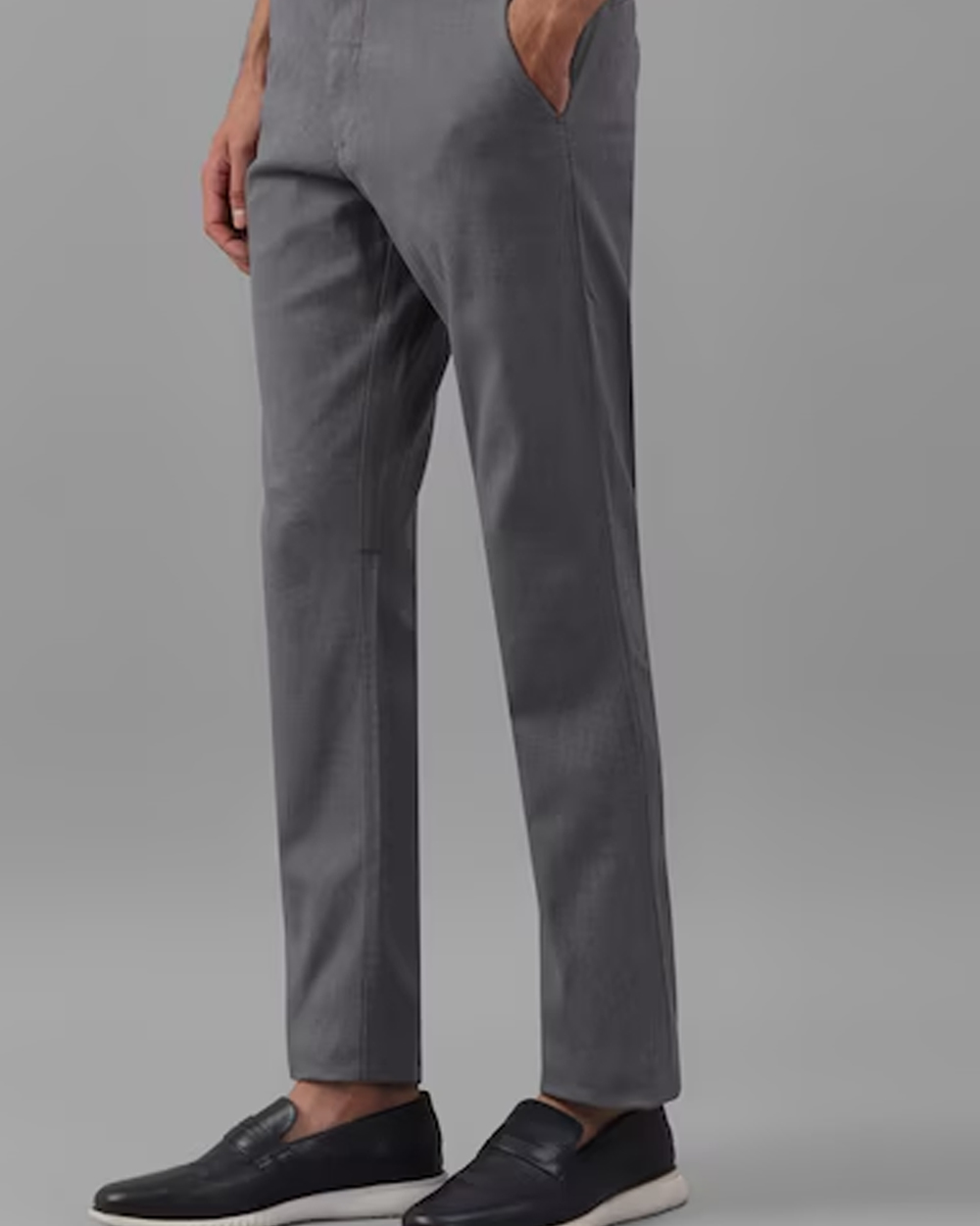Men Grey Regular Fit Textured Casual Trousers
